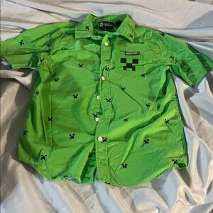 Kids' Mine Craft Green Creeper Button-Up Shirt